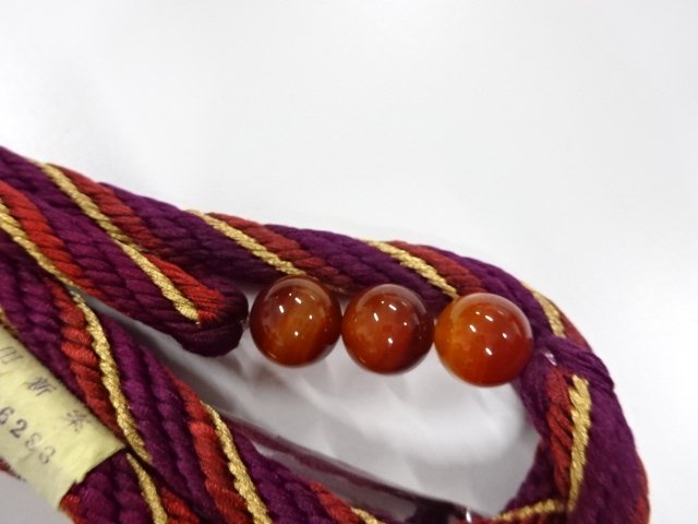 未使用品　瑪瑙帯留め・正絹手組帯締めセット